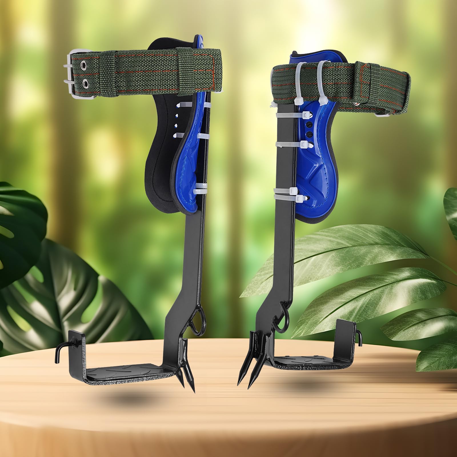 Aupitolt 2×High-Carbon Steel Tree Climbing Spikes Kit, Strong Bearing Capacity, Portable Tree Climbing Gear with Adjustable Multi-Functional Seat Belt Straps for Pick Fruit, Repair Branches,Etc(Blue)