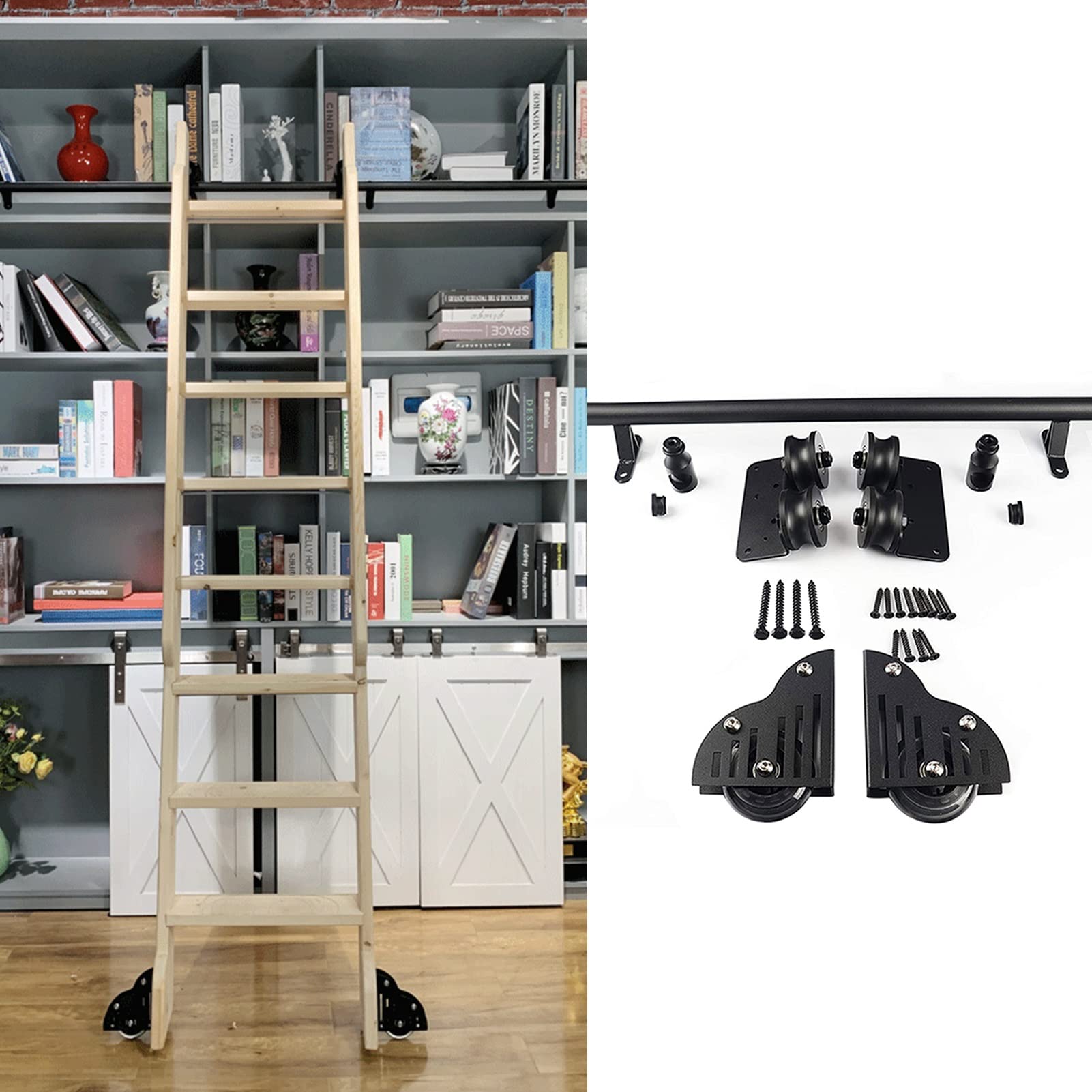 GArcan Kit di ferramenta per Scale a rotelle Libreria di ferramenta per Scale a rotelle Kit di ferramenta per Scale scorrevoli Binario/Binario Tondo, Binario per Scala Mobile a Tubo Tondo in acciai