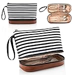 Ethereal Small Makeup Bag for Purse, Stripe Makeup Brush Organizer Bag Travel Make up Bags for Women Double Layer Makeup Pouch for Girls/Women