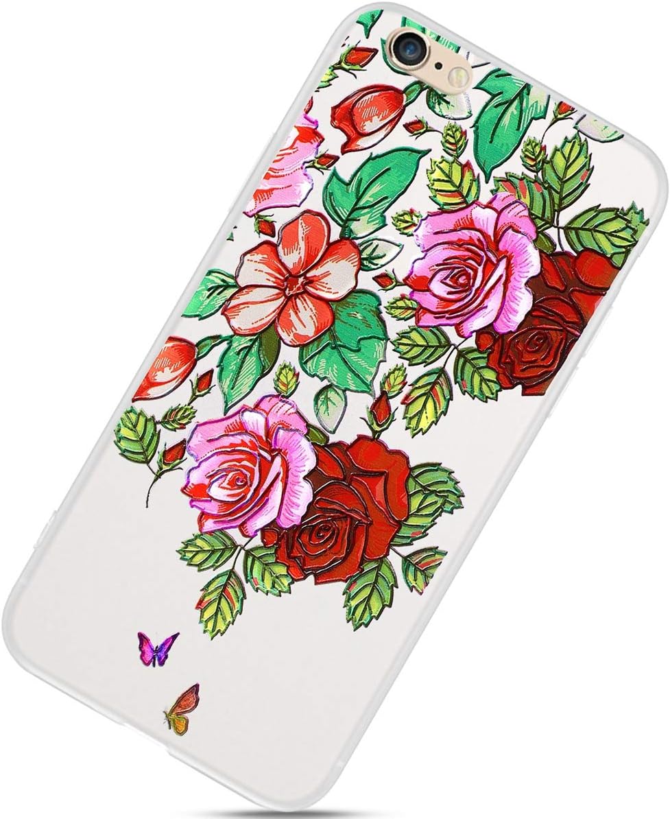 Чехол Uposao для iPhone 6S Plus, iPhone 6 Plus — матовый чехол премиум-класса, полупрозрачный, розовый, с цветочным узором, мягкий TPU-силиконовый чехол, ударопрочный, ультратонкий гибридный чехол для iPhone 6/6S Plus
