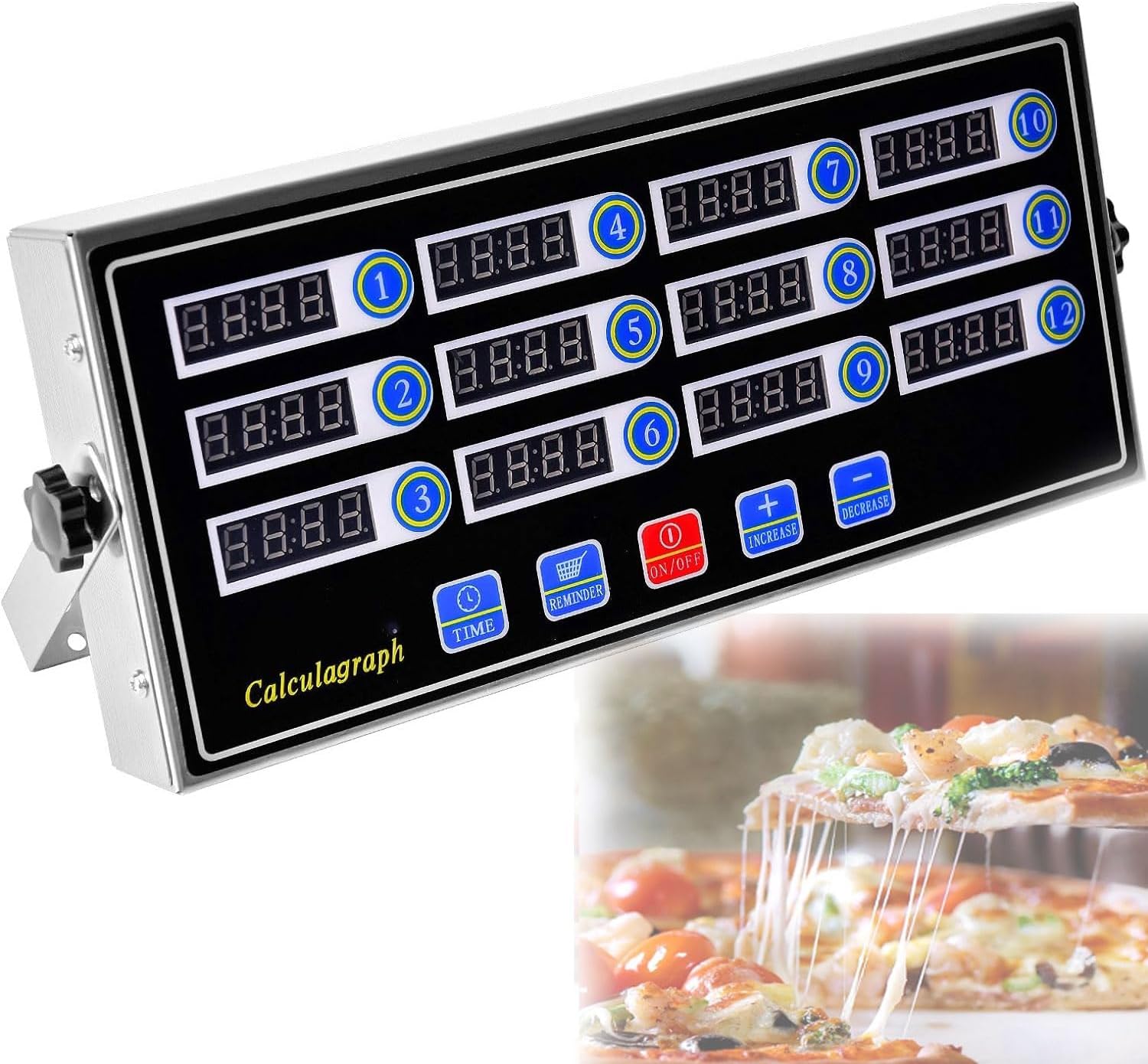 JOSBY 12 Channels Digital Kitchen Timer, Stainless Steel Calculagraph Timer with Loud Alarm Burger Cooking Reminder, Memory Function&Adjustable Volume Commercial Timer, for Kitchen, Restaurant