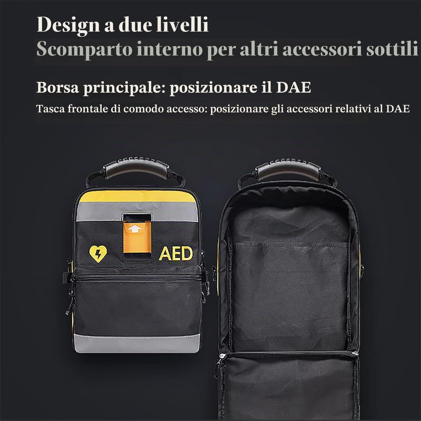 Borsa Porta Defibrillatore AED, Portatile con Spallacci Regolabili e Strisce Riflettenti per Uso Domestico, Ufficio, Ospedale e Pubblico