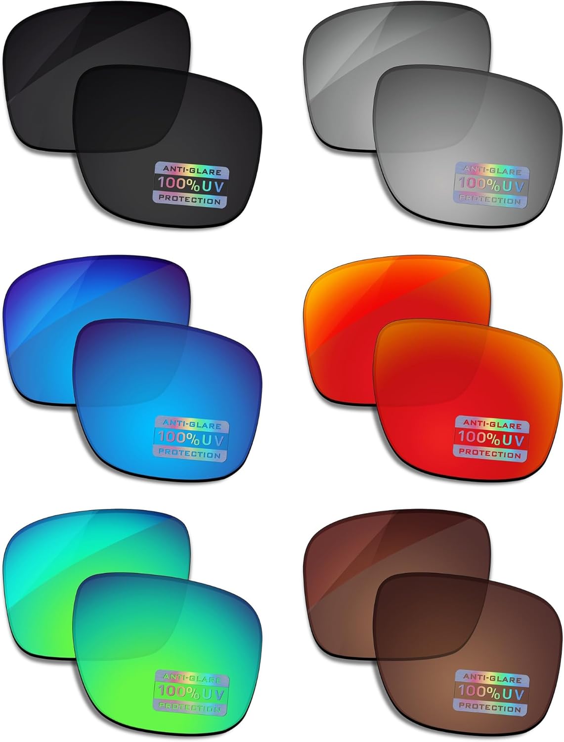 Bowyer 6 Pairs POLARIZED Replacement Lenses for Oakley Holbrook XXL OO9487 61mm Sunglasses - Black + Titanium Mirror + Surf Blue Mirror + Fire Red Mirror + Jade Green Mirror + Brown
