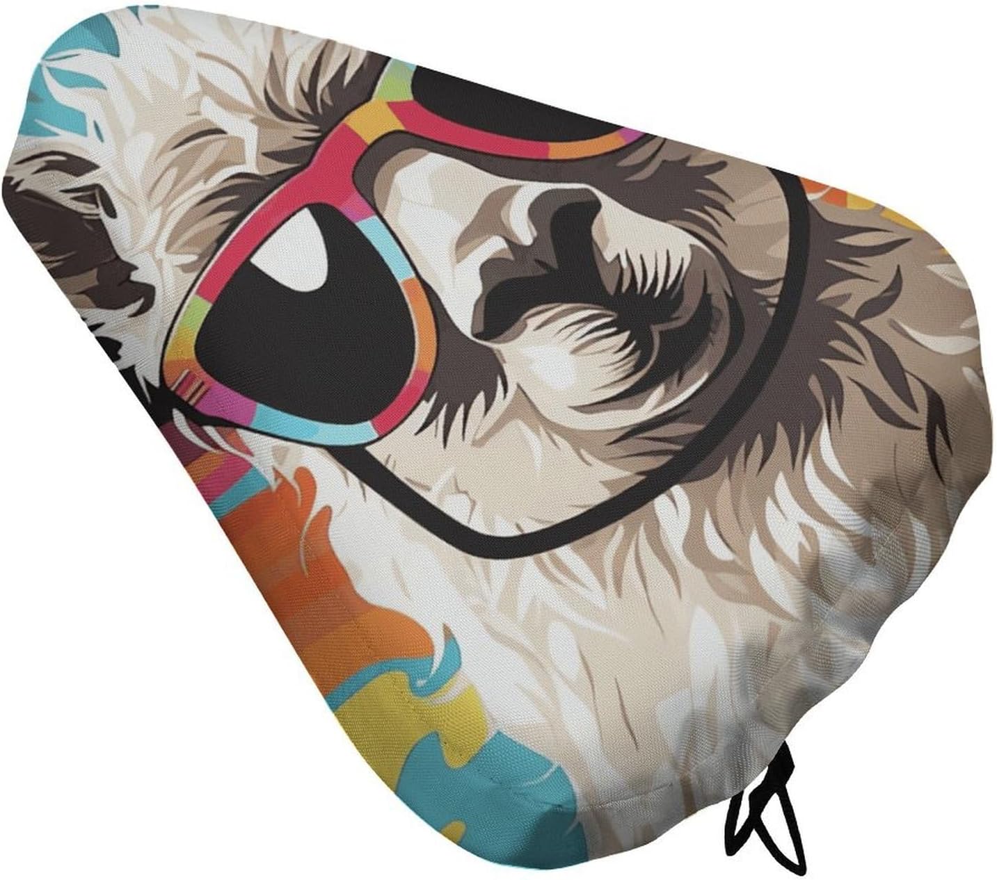 Waterproof Bike Seat Cover with Drawstring -Alpaca Wearing Sunglasses Universal Exercise Bike Seat Cushion for Men & Women, Comfortable Non-Slip Bicycle Saddle Cover for Road/Mountain Bikes