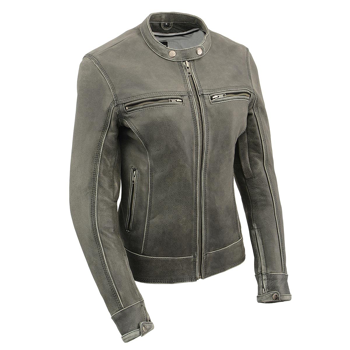 Milwaukee Leather MLL2550 Womens Scooter Distressed Grey Leather Motorcycle Riding Vented Jacket