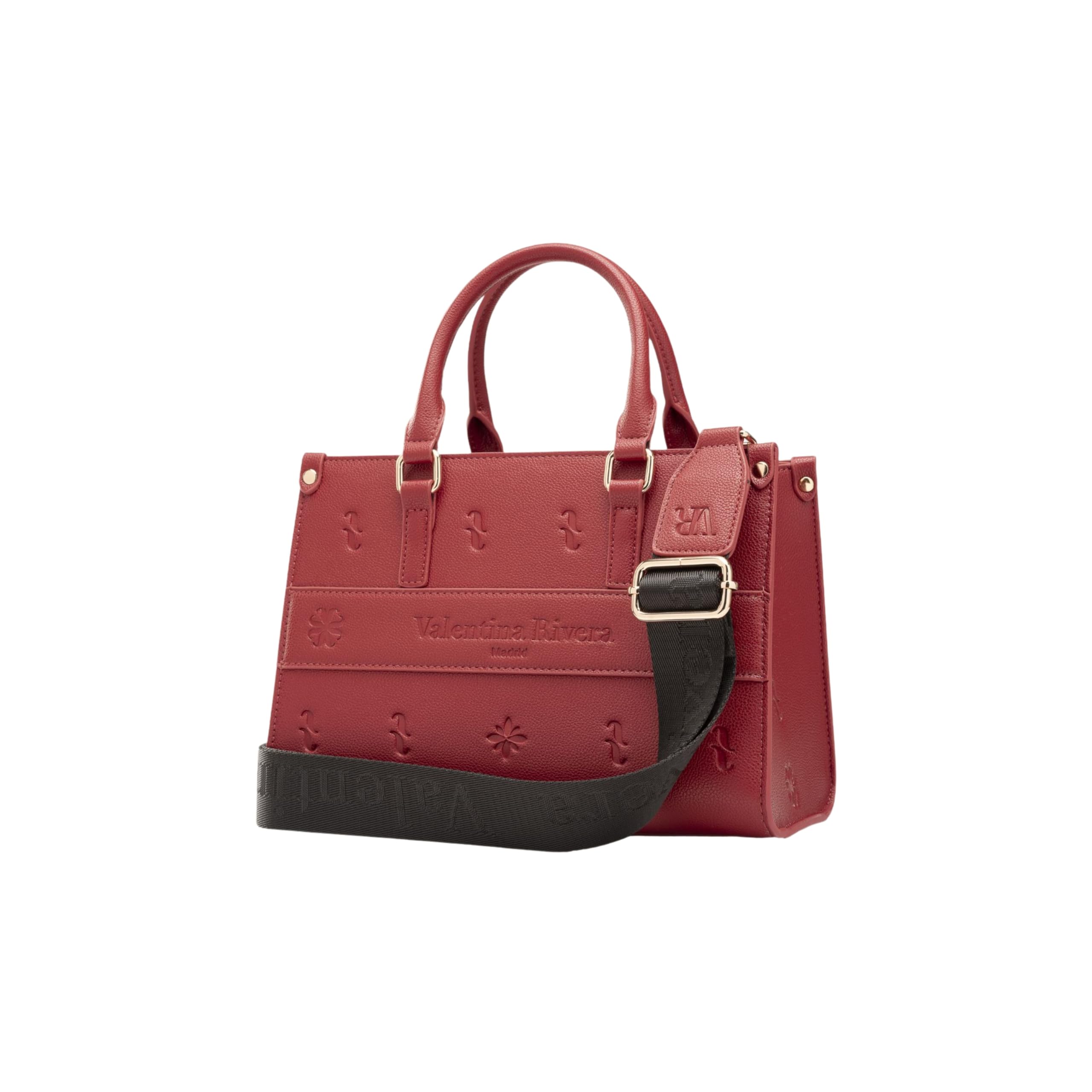 Valentina Rivera Carlotta en Rojo Madrid - Bolso para Mujer - Bolso de Mano Estructurado de Piel Vegana con Doble Correa Intercambiable, Bandolera y Cadena Dorada Elegante.