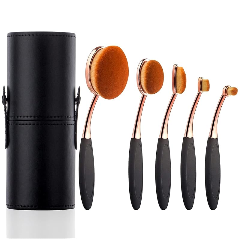 Yoseng Kit com 5 Pincéis Ovais para Maquiagem e Estojo Preto