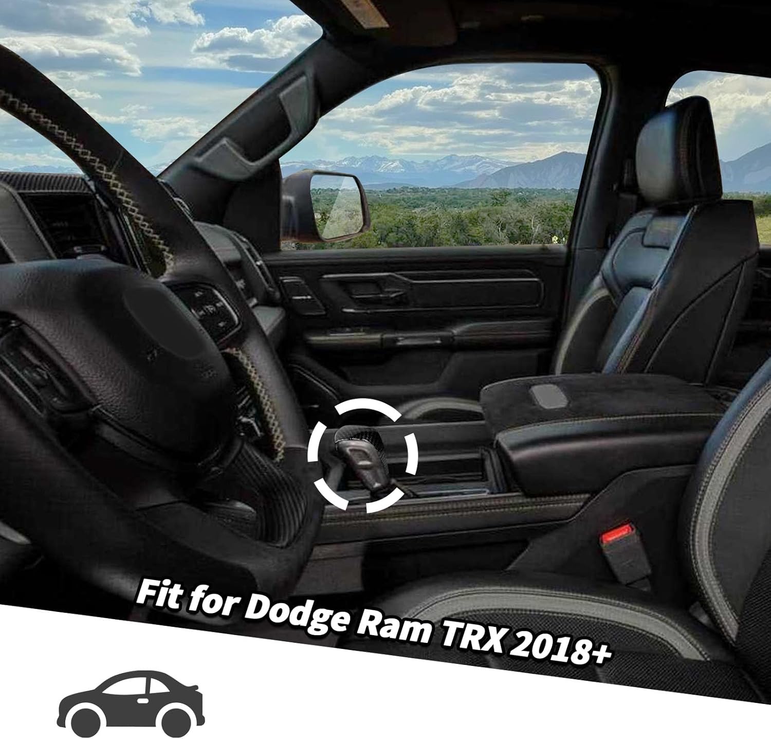 Jimen Fit for Dodge Ram 1500 TRX 2021-2024, 2PCS Gear Shift Knob Cover Trim (Carbon Fiber)