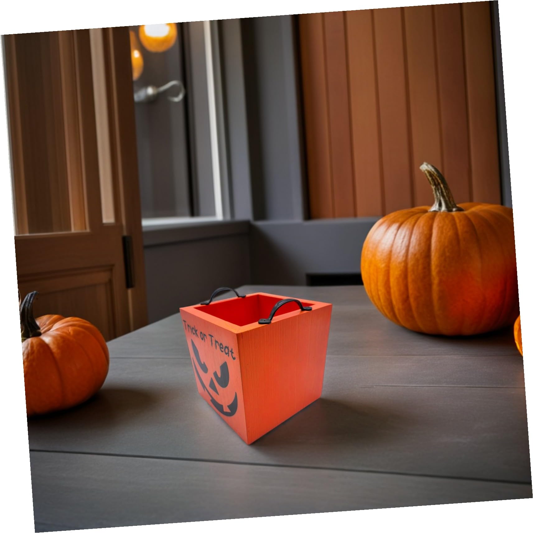 Didiseaon Vassoio Porta Caramelle di Halloween in Legno con Doppie Maniglie Contenitore Quadrato per Dolci e Snack Festivi Resistente e Decorativo per Feste e Raccolta Dolcetti