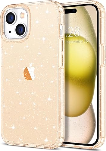 Hython Funda para iPhone 15 Pro Max con purpurina, bonita funda transparente con purpurina brillante, TPU suave antiarañazos, ajuste delgado, a