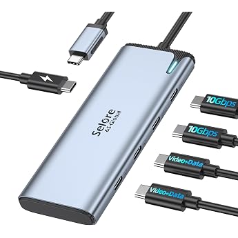 USB C Hub Video Output 4K/60Hz DP Alt Mode with 2 x C Ports Video Output | 5 in 1 USB C splitter output, multiport adapter wi