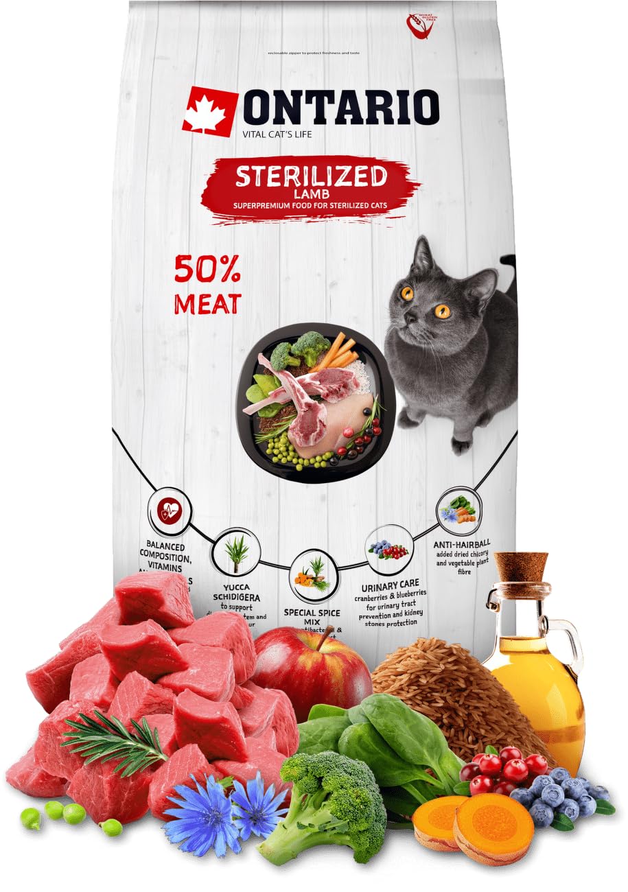 Ontario Cat Sterilized Lamb, Karma dla Kotów Sterylizowanych, Jagnięcina, 6.5kg, Super Premium, Sucha, dla Dorosłych Kotów 1-7 Lat