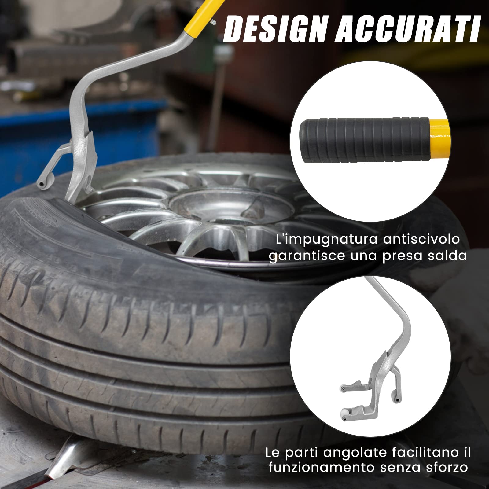 COSTWAY Strumento di Montaggio e Smontaggio Pneumatici Cambia Gomme da 44 cm a 62 cm, 3 PCS Strumenti Manuali con Supporto per Tallone in Acciaio per la Riparazione di Auto (Giallo)