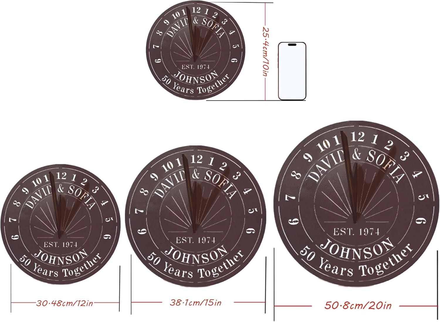 Personalized 50th Anniversary Sundial Gifts for Couples, Custom Sundial Wedding Gifts,Custom Calibrated Metal Sundial Sign for 30th, 40th, 60th, 70th Anniversary