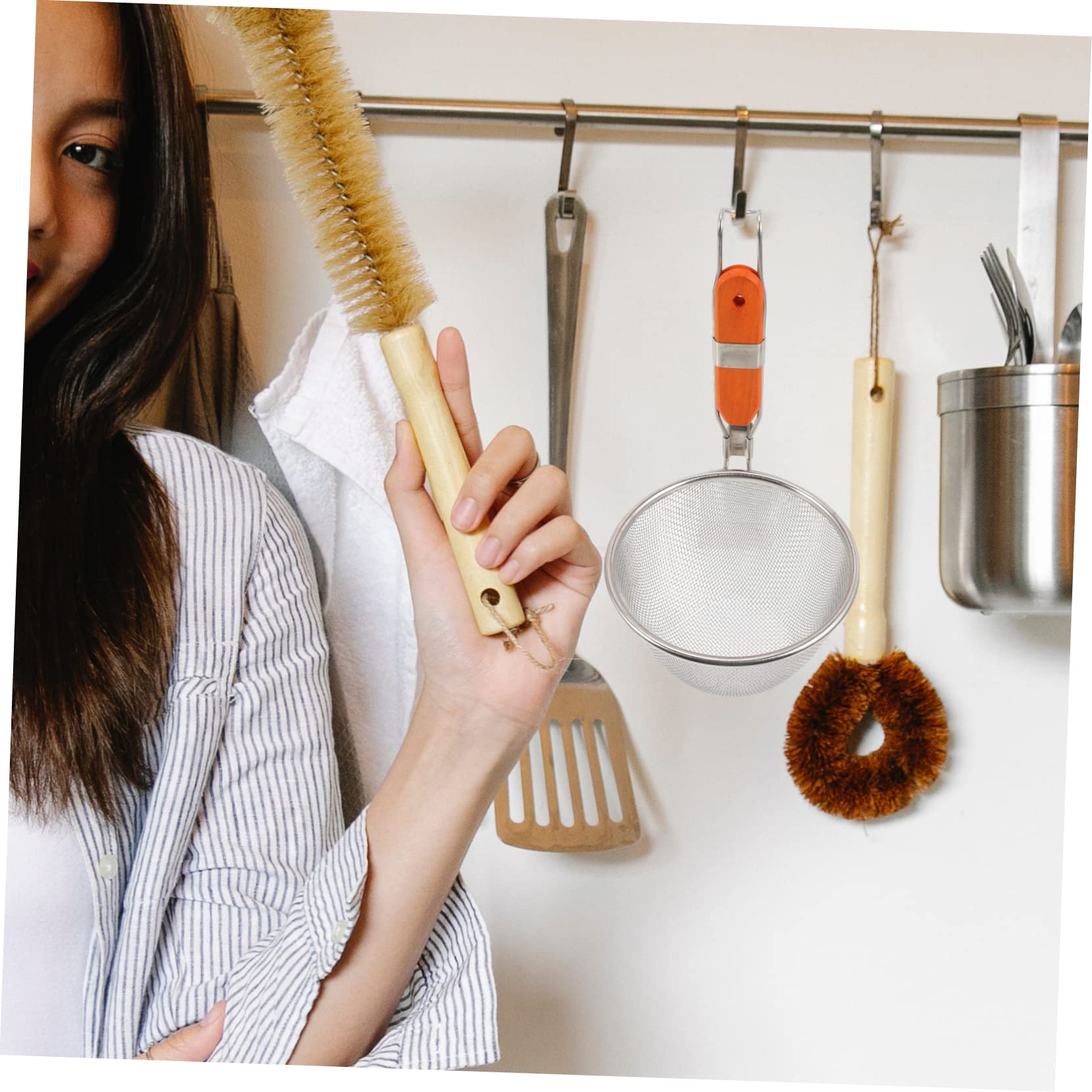 Colador de Verduras y Fideos de Acero Inoxidable: Cesta de Cocina de Doble Uso y colador de Malla Fina para Cocina asiática. Práctica Cuchara Espumadera para una cocción eficiente.