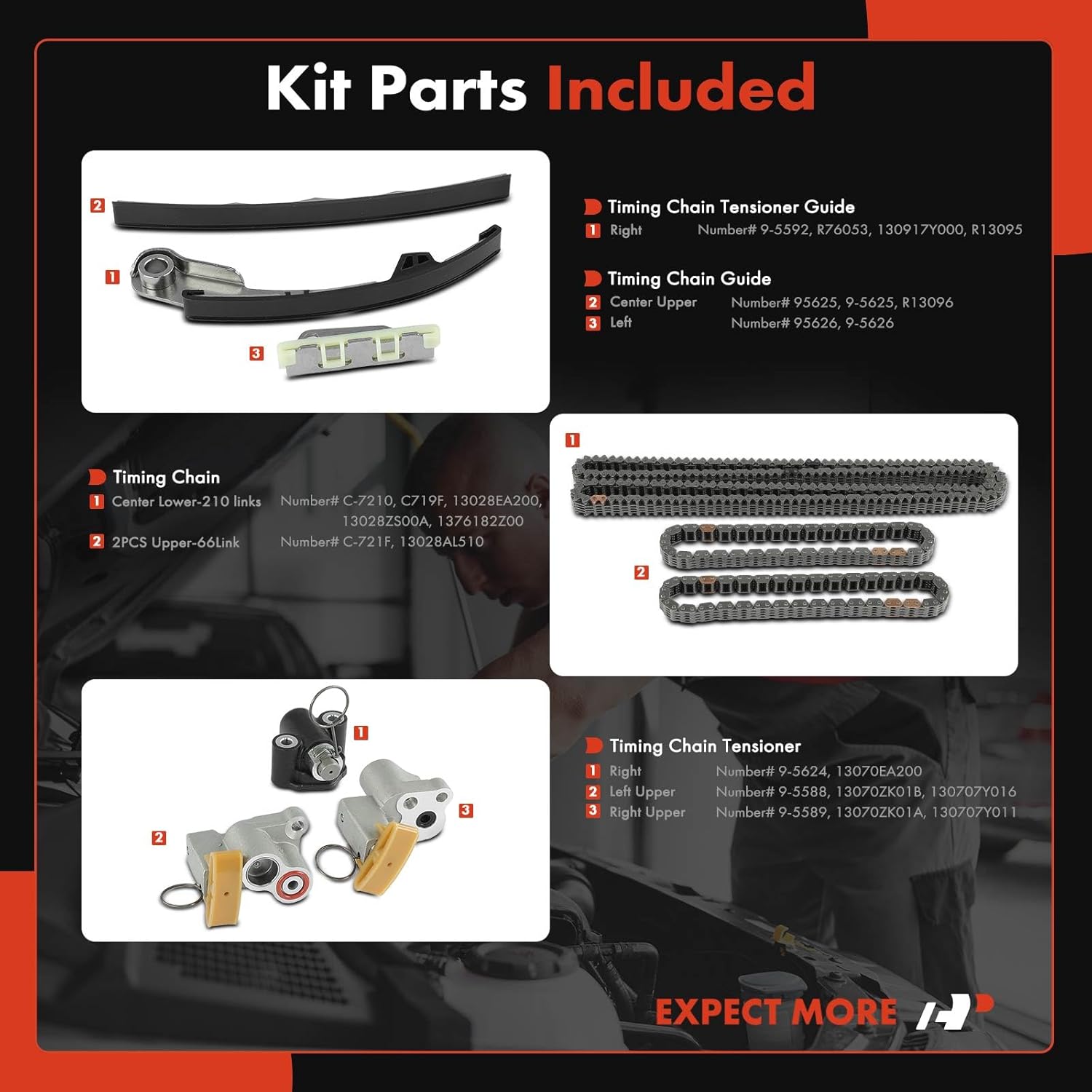 A-Premium 9PCS Engine Timing Chain Kit Tensioner & Guide Compatible with Nissan Frontier 2005-2019, Frontier 2005-2019, Pathfinder 2005-2012, NV1500, NV2500, NV3500, Xterra & Suzuki Equator - V6 4.0L