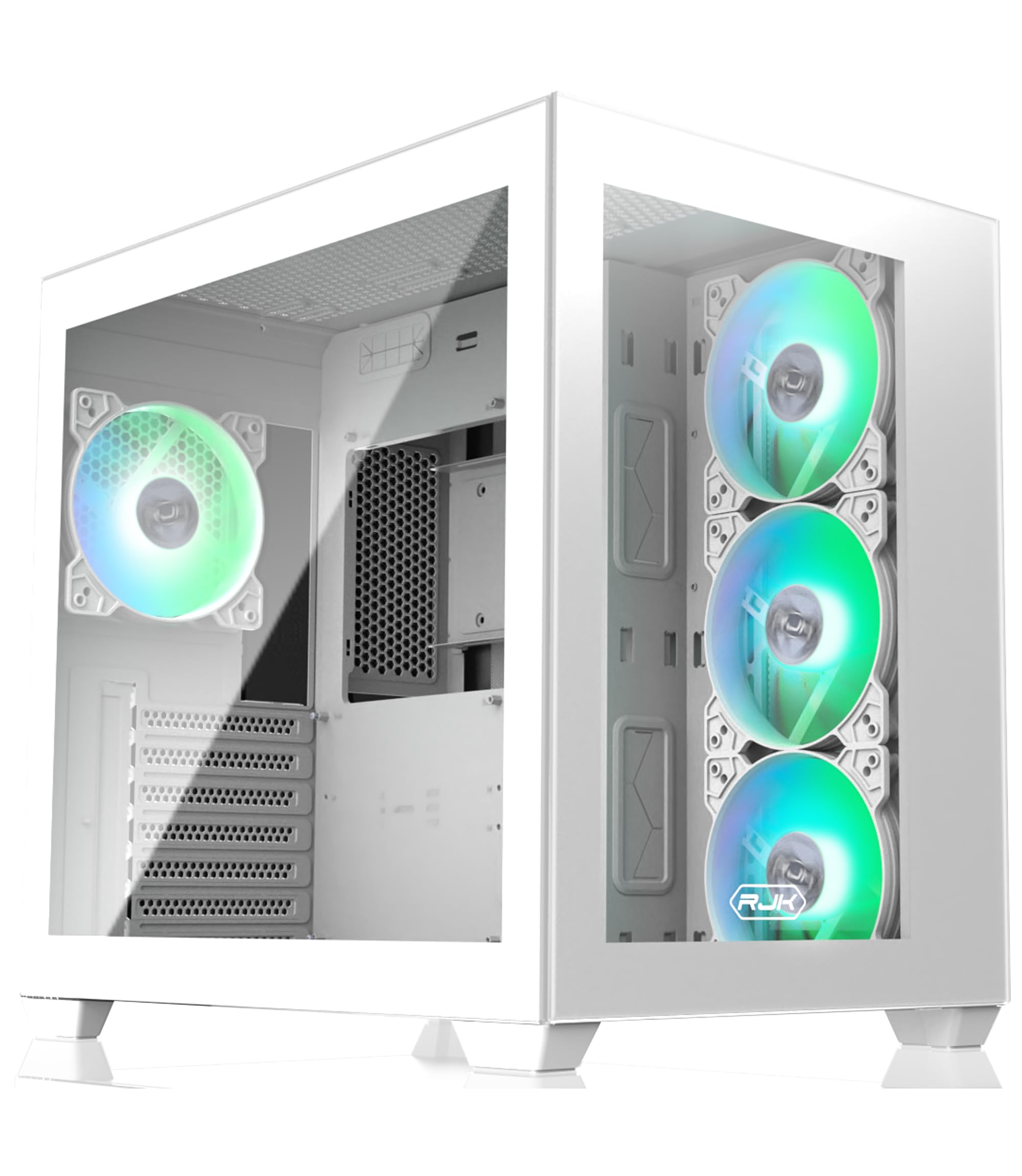 RAIJINTEK Paean C7 Weiß TG4 ATX PC Gehäuse, Dual-Chamber Gaming Gehäuse mit 4x120mm Lüftern, Seitenteil aus gehärtetem Glas, USB-C Frontanschluss, Magnet Staubfilter, Support 360mm Radiator