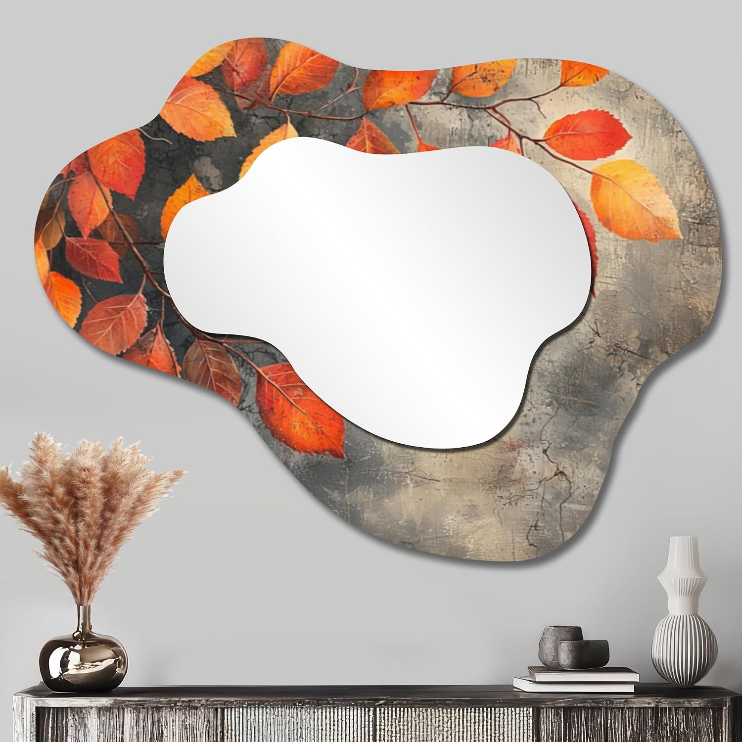 Autumn Glow of Orange Leaves IV - Tropical Cloud Wall Mirror