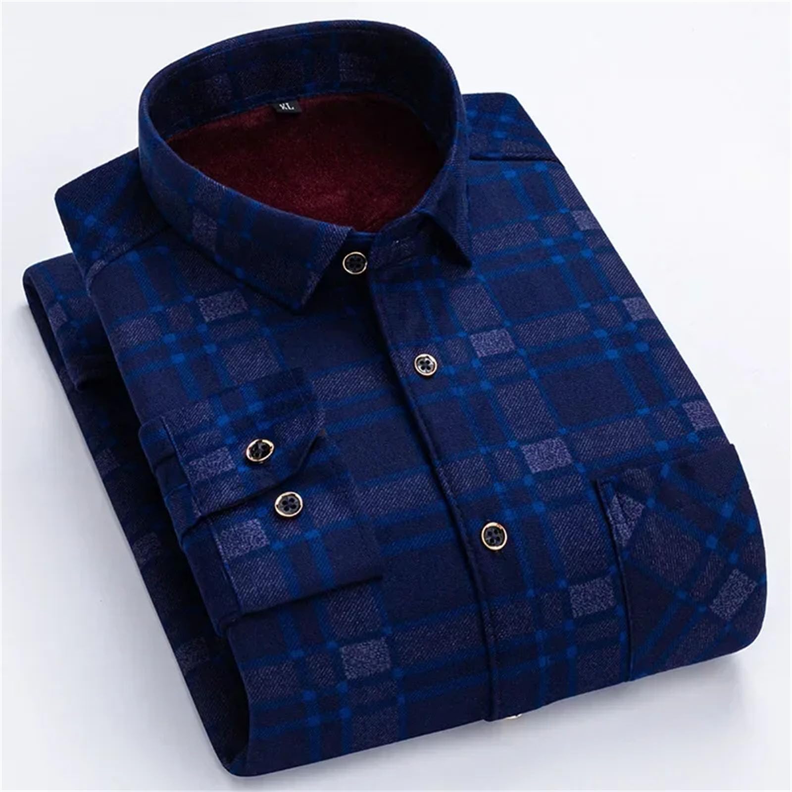 Herrenhemd, modisch, lässig, Fleece, kariert, langärmelig, dick, warm