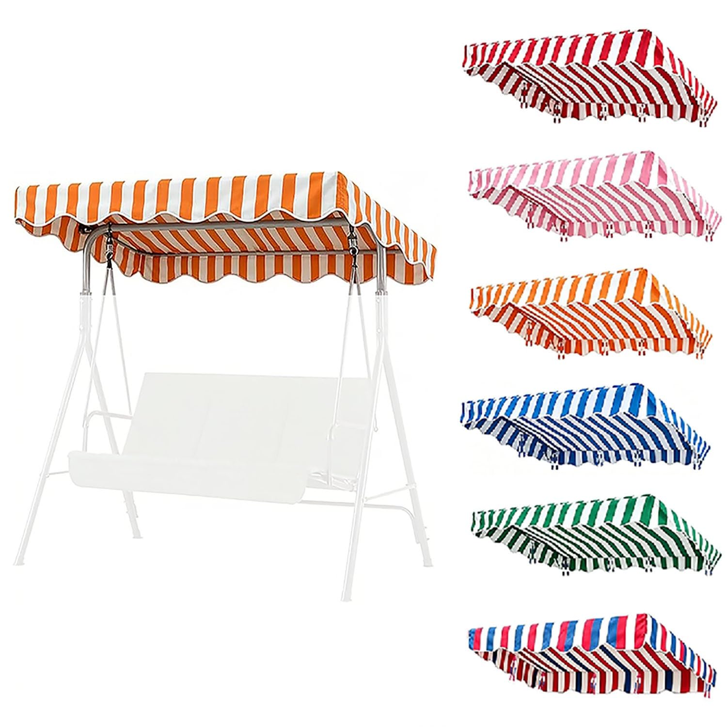 YCXHGK Striped Swing Canopy Replacement Cover 2/3 Seater, 63×43.3in 76.8×45.3in Garden Hammock Chair Top Cover Shade, Striped Porch Swing Top Cloth(Orange,190x120cm/74.8x47.2in)