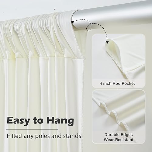 Miniatura 6 de Cortina de telón de fondo marfil sin arrugas de 30 x 10 pies para fiestas, 6 paneles de 5 x 10 pies, poliéster sedoso marfil, cortinas de telón de