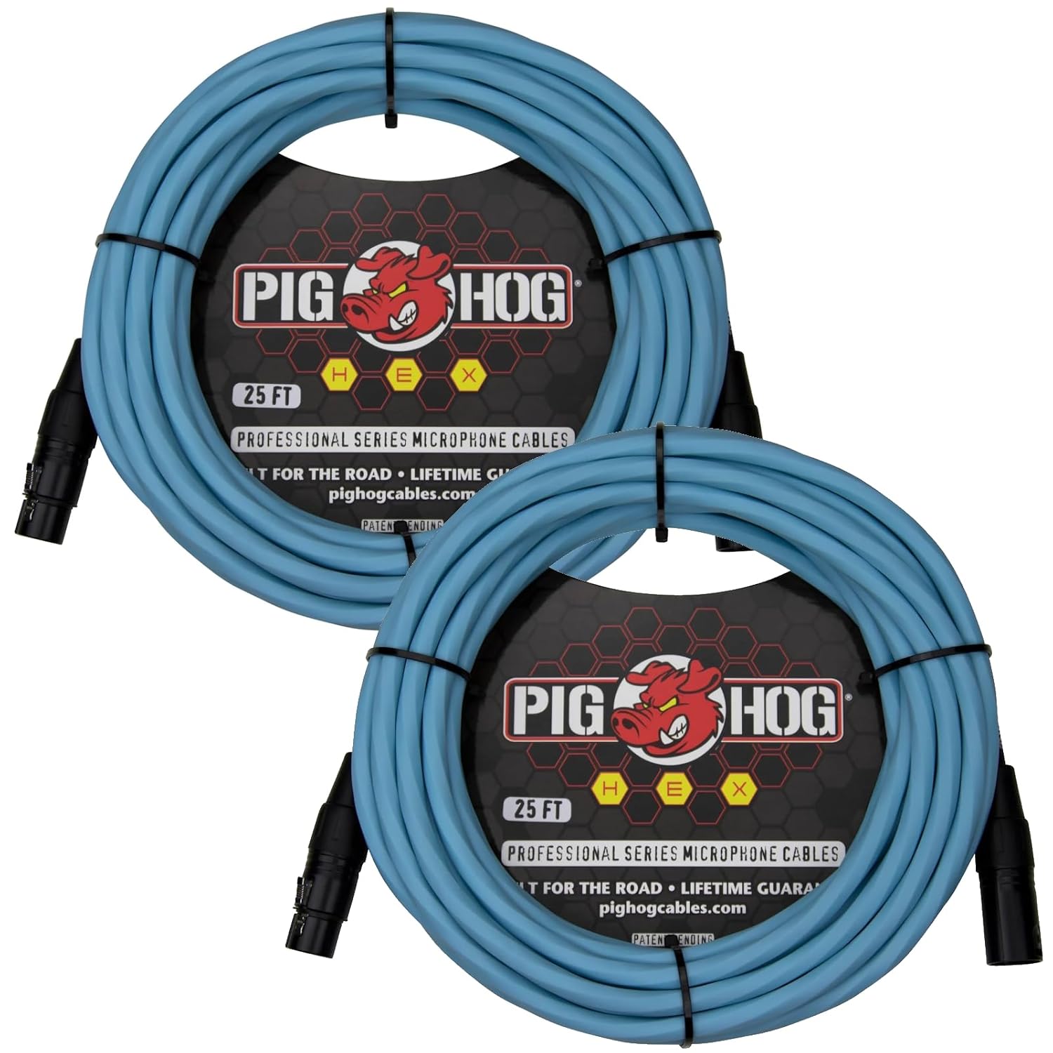 Pig Hog PHMH25DB Hex Series XLR Mic Cable - Daphne Blue - 25 Feet (2 Pack)