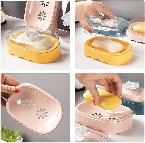 Miniatura 8 de Jabonera portátil 2 piezas, soporte para jabón con drenaje de doble capa (azul, amarillo)
