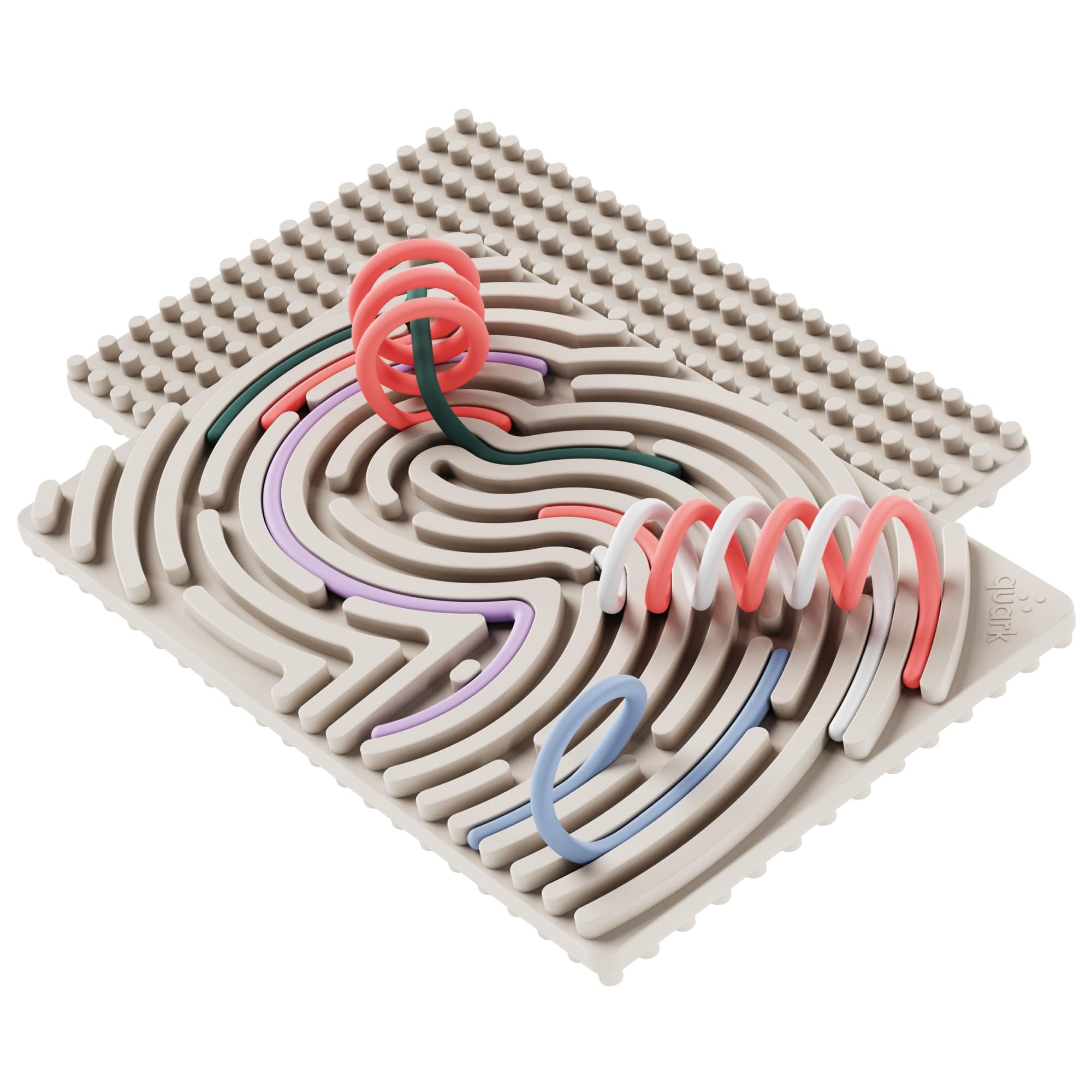 Playmaze by Quark Sensory Activity Board, Double-Sided Silicone Fidget Board with 14 Press-Fit Noodles, Maze Channels Plus Peg Grid for Freeform Play, Silent, No Mess, Kids 3+ and Adults