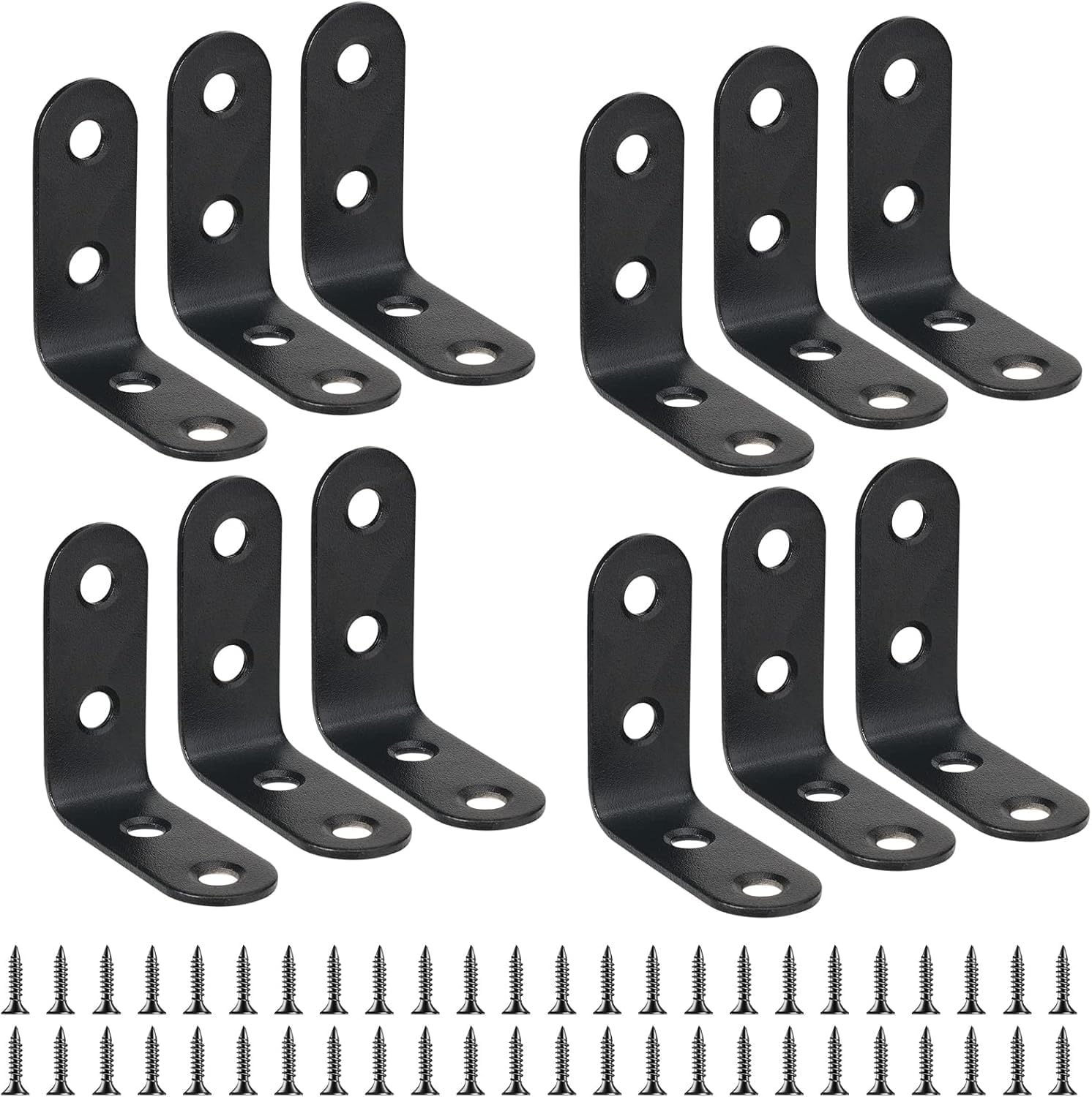12 Pieces Black Right Corner Bracket, 40x40x18mm, 90 Degree Metal L Bracket, Stainless Steel Right Angle Bracket with 48 Screws, Small Brackets, L Shaped Bracket, for Wood Chair Bookshelf Board