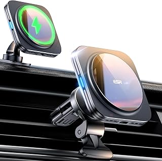 ESR スマホホルダー 車 マグネット 急速充電 超強磁力 ワイヤレス充電 15W 充電器 magsafe 車載ホルダー 磁気吸着 多角度自由調節 安定性 エアコンルーバー/ダッシュボード式車載ホルダー 車 スマホスタンド iPhone Air 17 Pro Max 16e 16 15 14 13 12、Samsung S25、Pixel 10対応ブラック