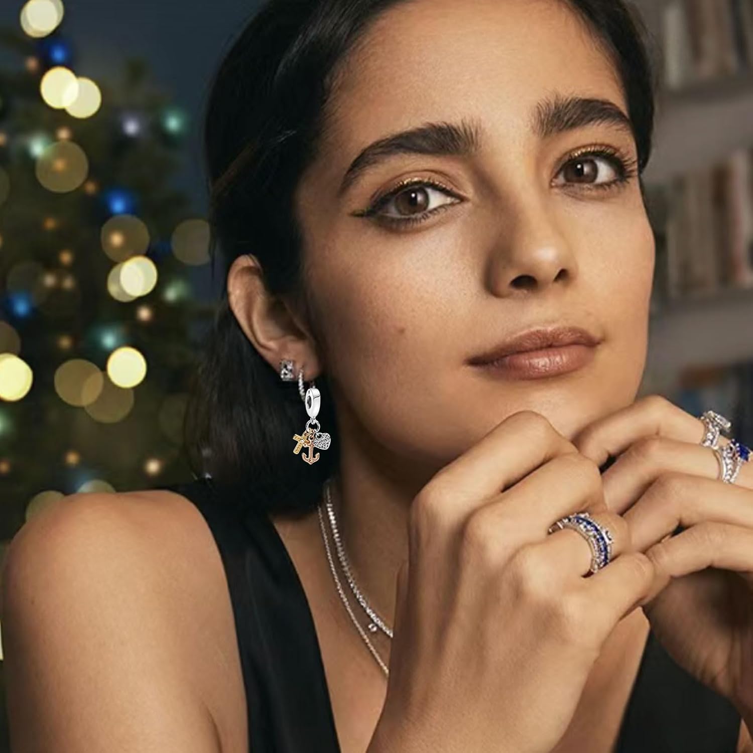 SKINII Triple-tone Cross, Heart, & Anchor Dangle Charm for Bracelets Necklaces,925 Sterling Silver Beads with Jewelry Gift for Women Girls Family & Friends at Christmas - Image 8