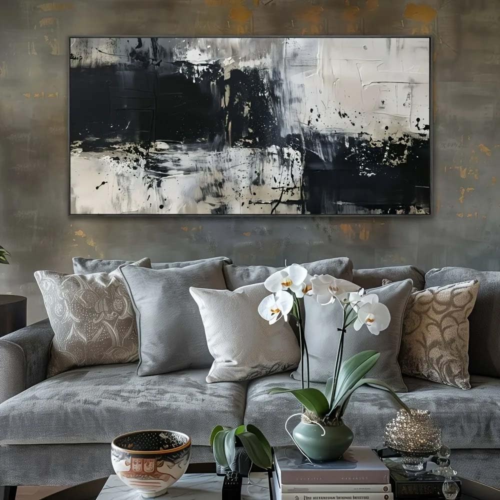 18meng Art Abstrakt Bilder auf Leinwand 200x100 cm Leinwandbild Schwarz Weiß Groß XXL Wanddeko Bild Schlafzimmer Küche Wandbilder Dekoration Wohnzimmer Canvas Design Wand Kunstdruck Ohne Rahmen