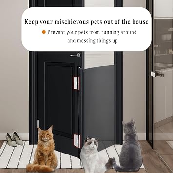 Retractable Pet Gate Barrier for Doorways, Stairs, Hallways, 31 Tall, Heavy Duty Extendable Mesh Door, Retractable Gates for Cats And Puppies, With 3 Hooks & 3 Positioning Clips(Black,Small)