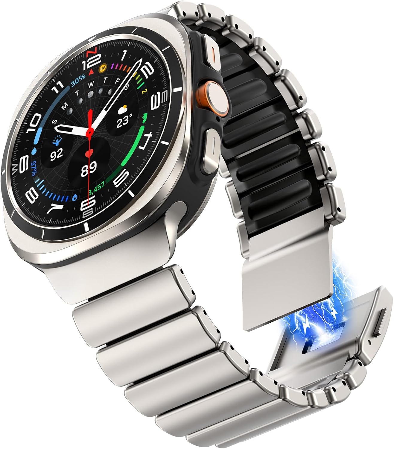 WINGLE Stainless Steel Band Compatible With Galaxy Watch Ultra Bands 47mm 2025/2024 for Men, Luxury Band Steel Silicone Dual-Layer Link Bracelet Magnetic Clasp Sport Samsung Galaxy Watch Ultra Band