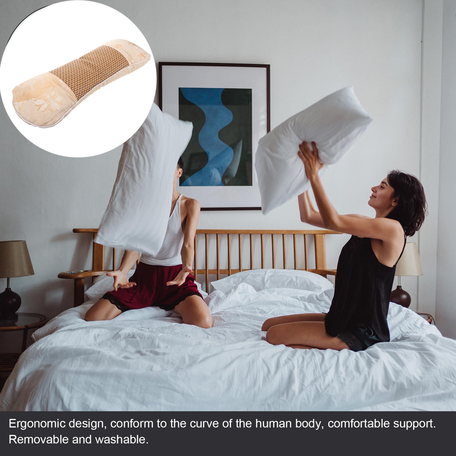 Housoutil Rouleau d'oreiller Lombaire en Soie Glacée pour L'été Soutien Cervical Ergonomique et Soulagement Douleur pour Dormir Confortablement