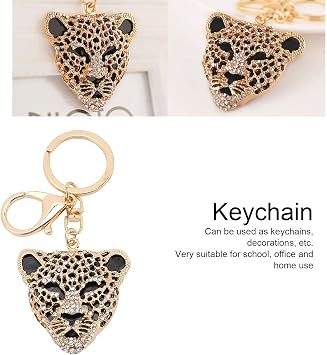 Pssopp Keychain, Gold Fashion Crystal Leopard Head Key Ring Leopard Head Car Bag Pendant for Girl Birthday Gift
