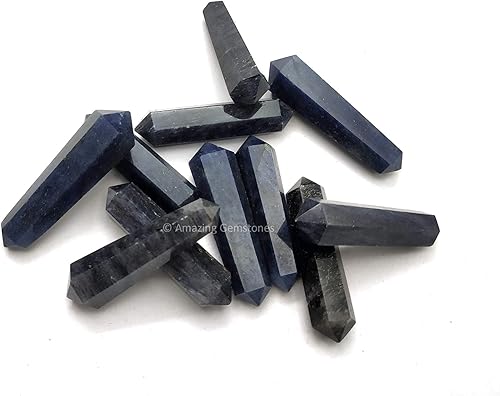 Miniatura 3 de Piedras preciosas de punta de lápiz de cristal, cristales curativos para bricolaje colgante, collar, fabricación de joyas, Aventurina azul