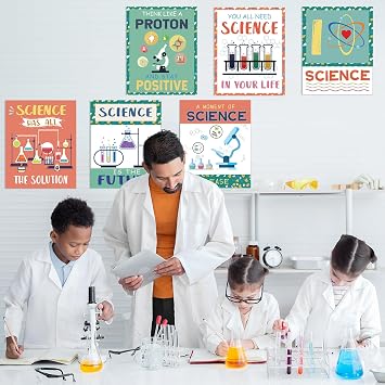 PAIVSUN Science Posters for Classroom, 6 Pcs Science Classroom Decor, Inspirational Scientific Poster Decorations for Elementary Middle High School Teacher Must Haves (Green and Orange)