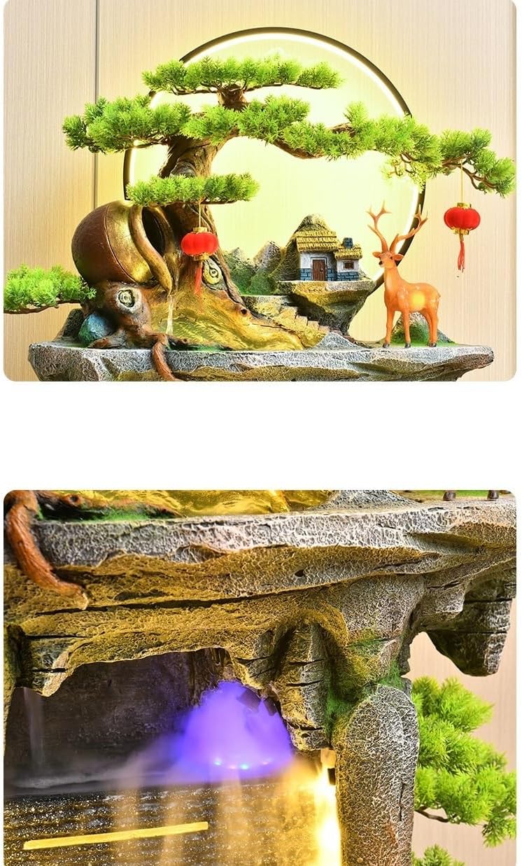 Standing Waterfall Indoor Water Fountain Waterfall Fountain with Lighting, 147cm Tall Tiered Waterfall Fountains for Garden, Patio, Backyard Decor Floor Fountain