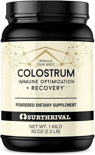 Surthrival Polvo de calostro con sabor natural, fresa (16 onzas), optimización inmunológica y recuperación, suplemento dietético en polvo, salud