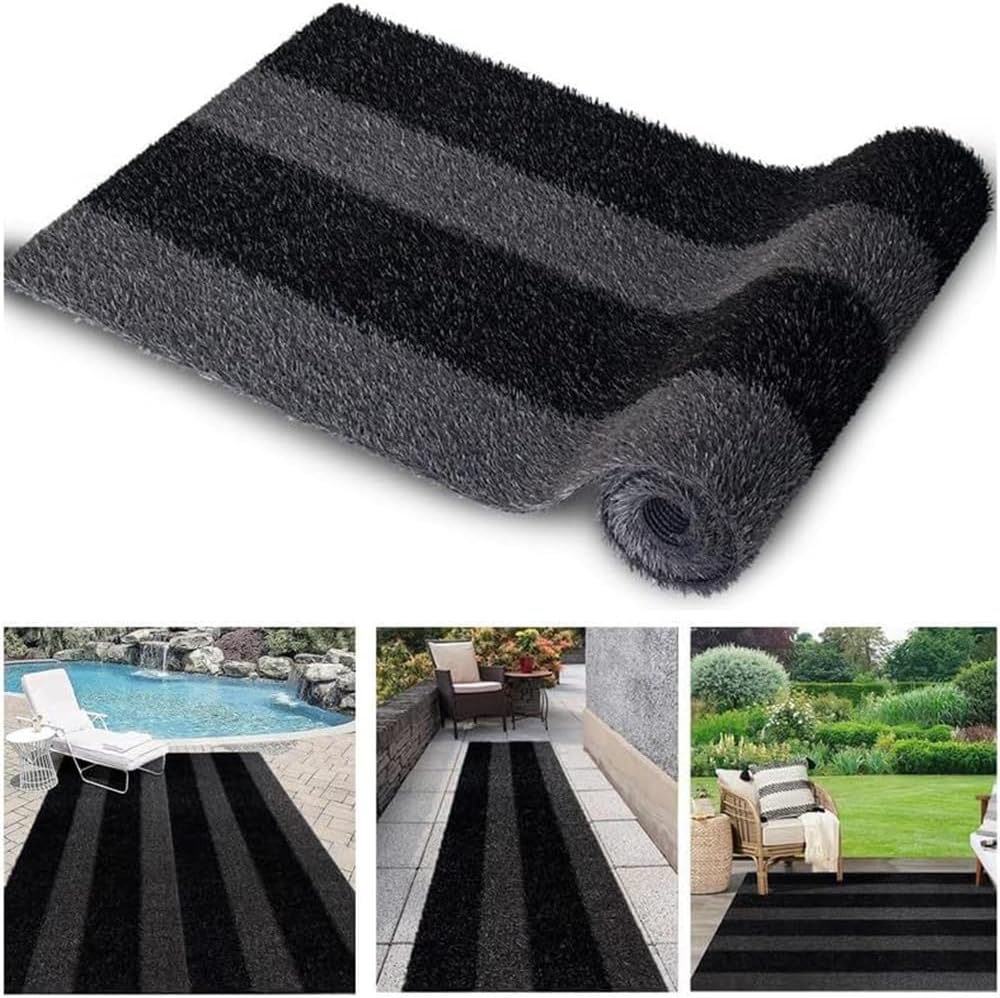 Goasis Lawn Artificial Grass Customized Sizes 1 x 10 Feet, Fake Grass Black-Gray Zebra Stripe Outdoor Rug Mat, 0.8" Pile Height Astroturf Carpet for Landscape, Balcony, Roof, Garden, Park
