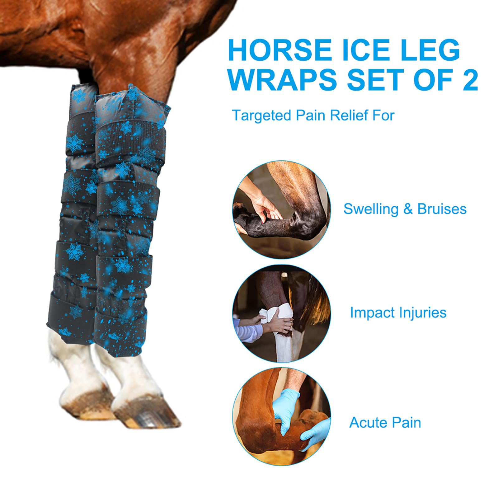 Botas de hielo para caballos, juego de 2, envolturas de enfriamiento para lesiones de caballo, envolturas de hielo equino para patas de caballo, rodillas, corvejones, reutilizables, botas de hielo de