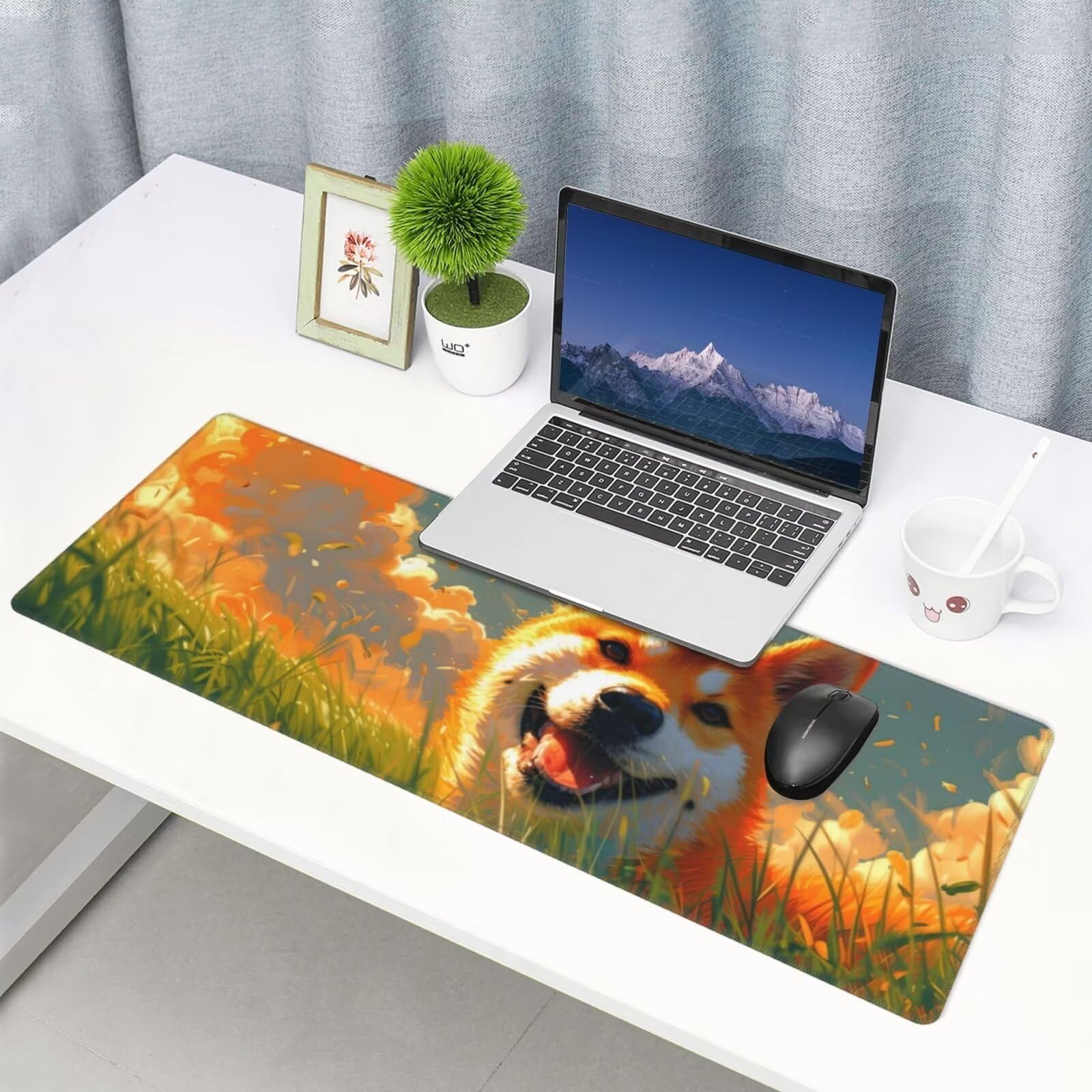 Tappetino Mouse, Tappetino Mouse Gaming Grande XXL 1500x800x3mm Tappetino Scrivania Mouse Pad, Base in Gomma Antiscivolo, Bordi Cuciti,Lavabile, Mousepad per Ufficio e Gaming (Corgi) R-400