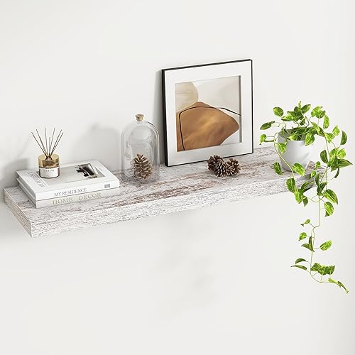 Miniatura 9 de Fun Memories Estantes flotantes hechos a mano de pino europeo, juego de 2 estantes de pared de madera rústica natural, estante de almacenamiento