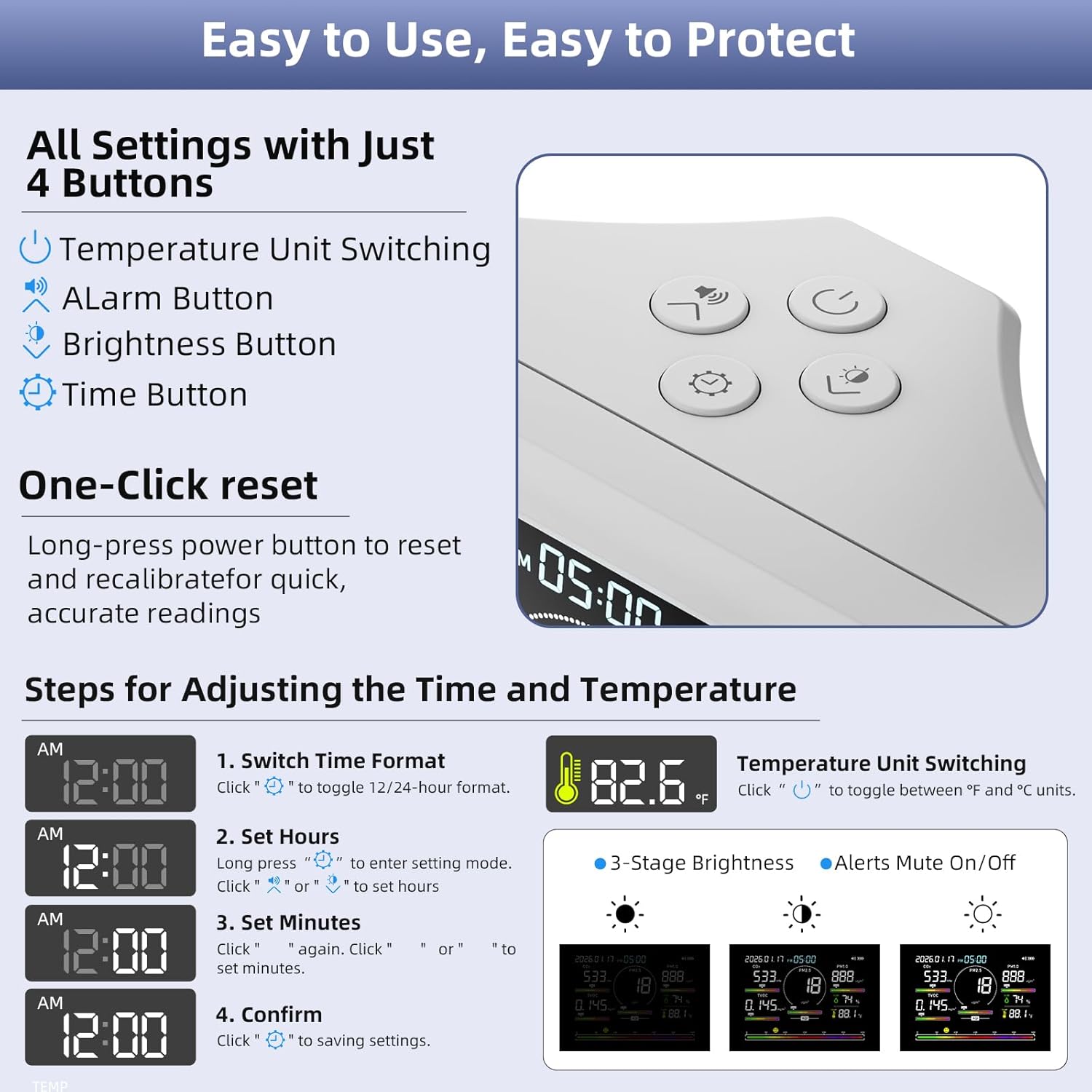 Indoor Air Quality Monitor for Home,CO CO2 Detector with PM0.3 PM0.5 PM1.0 PM5.0 PM10,Formaldehyde (HCHO),TVOC Sensor,C6H6,AQI Alarm,Temperature & Humidity Monitor（White）