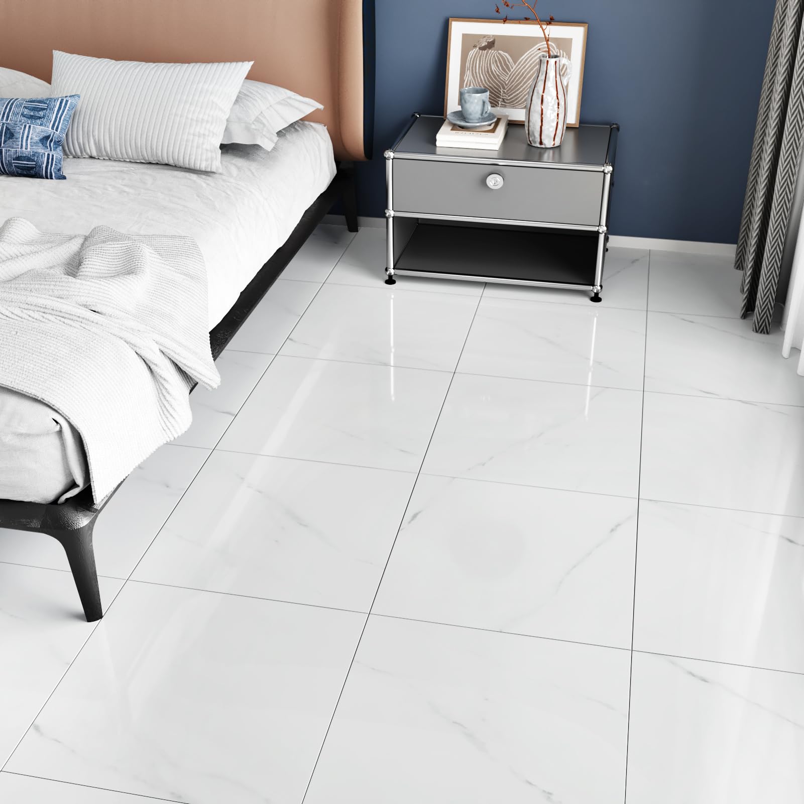 24 piezas de suelo de vinilo autoadhesivo blanco PVC para suelo de azulejos efecto azulejos brillantes para suelo vinilo adhesivo autoadhesivo azulejos baño suelo baldosas blancas para el