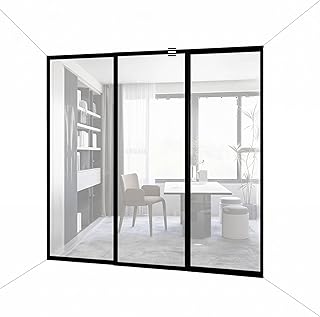 3-Panel Clear Glass Sliding Room Divider - Tempered Glass Wall Separator...