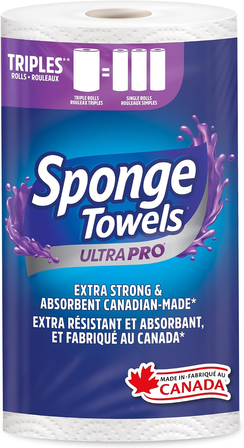 SpongeTowels UltraPRO Ultra Strong & Absorbent Paper Towel, Choose-A-Size Sheets, 1 = 3 Regular Rolls
