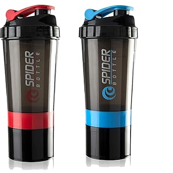 Yes1Good Combo of Spider Protein Shaker Bottle 500ml with 2 Storage Extra Compartment | Protein Shaker | Water Bottle (Red, Blue) 500ML (Pack of 2)