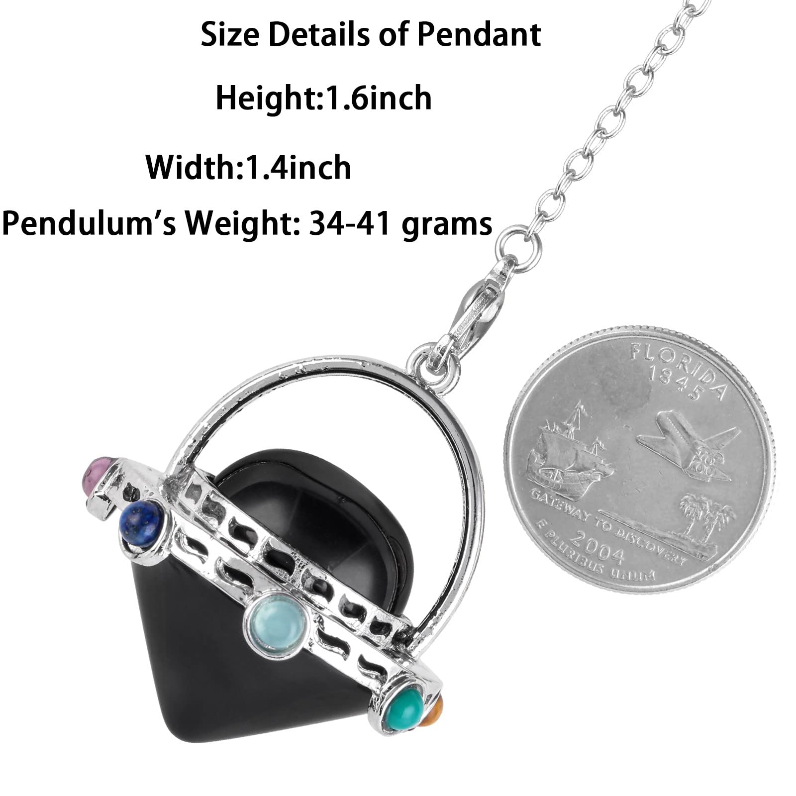 Mookaitedecor - Colgante de péndulo con punta de cristal cónica, de piedras de los 7 chakra con cadena para la radiestesia y la mediación, obsidiana negra